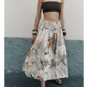 Zara ZW Collection Floral Print Midi Skirt